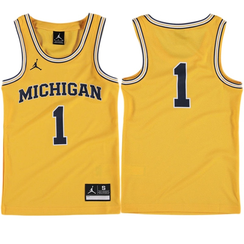 Michigan Wolverines Youth NCAA #1 Maize Tank Top Performance College Basketball Jersey ODQ2349MN